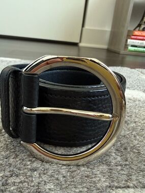 Prada Black Leather Belt with Silver O-Ring Buckle